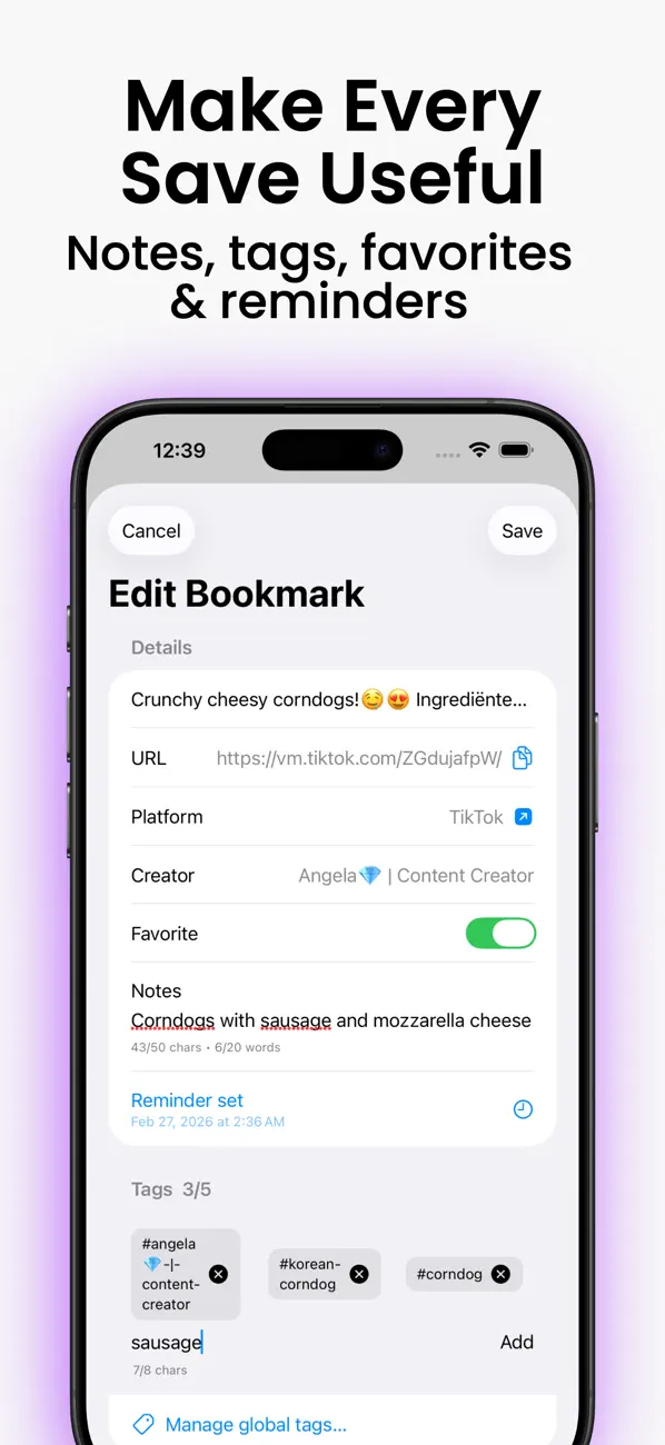 Selecting a collection for a saved item in TidyClips